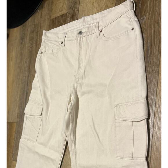 Old Navy Extra High Waisted Sky Hi Wide Leg Cargo Jeans Cream Sz 14 90s Y2K NWOT - Picture 5 of 11